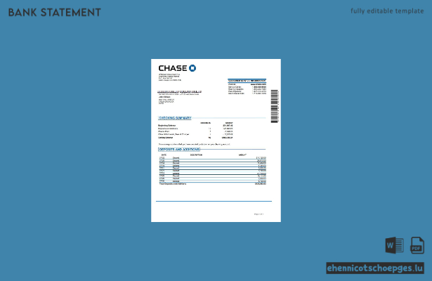 USA JP Morgan Chase Kontoauszug – Beispielvorschau